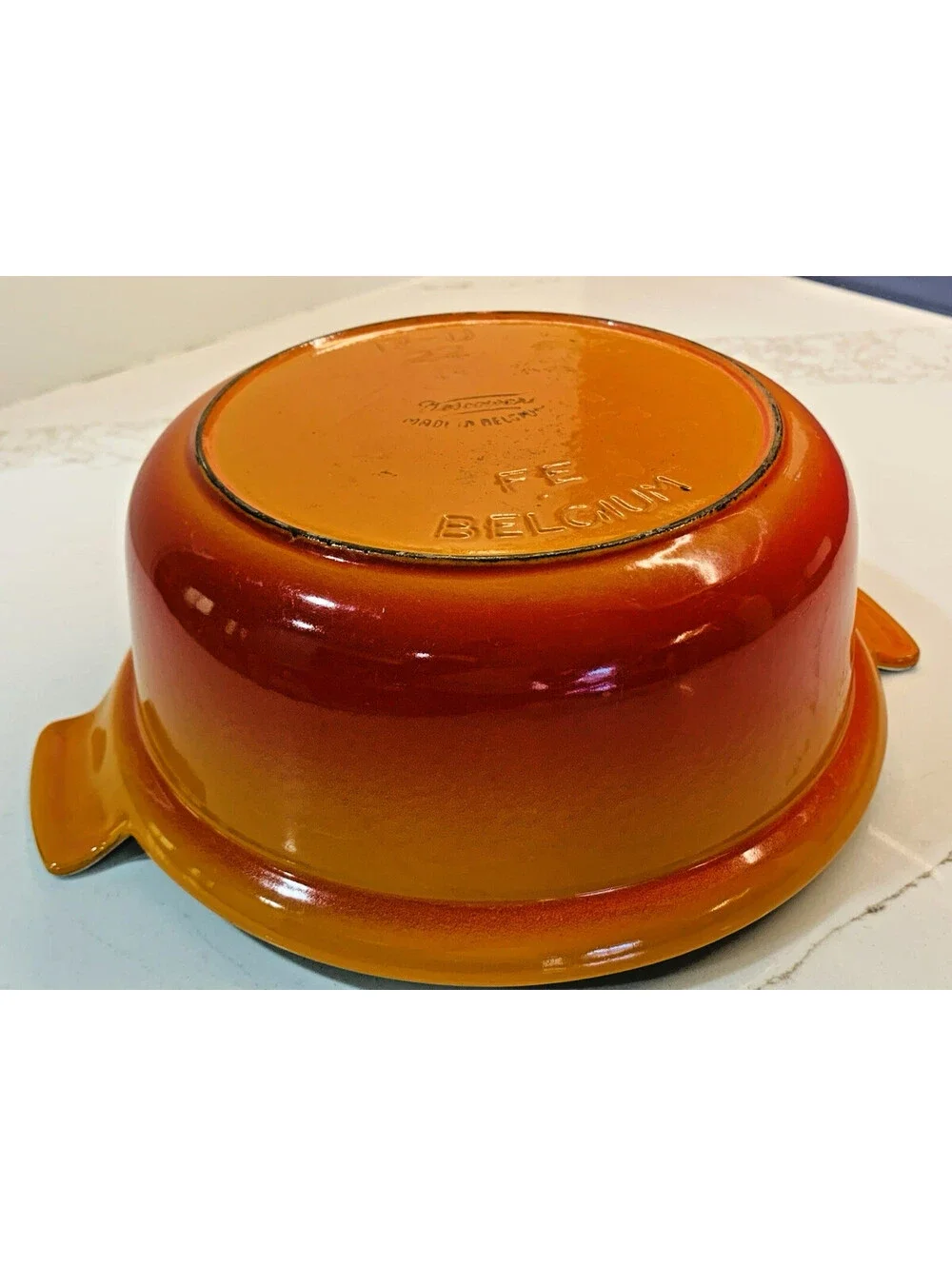 VTG MID MOD DESCOWARE DUTCH OVEN CAST IRON ENAMEL FLAME ORANGE 2QT 17-D 22 N
